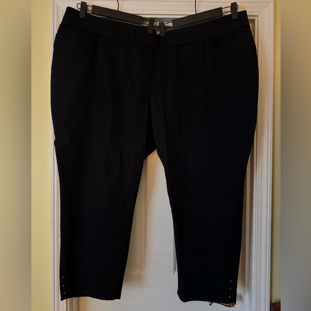 Avenue Dark Black Pants with Button Accent